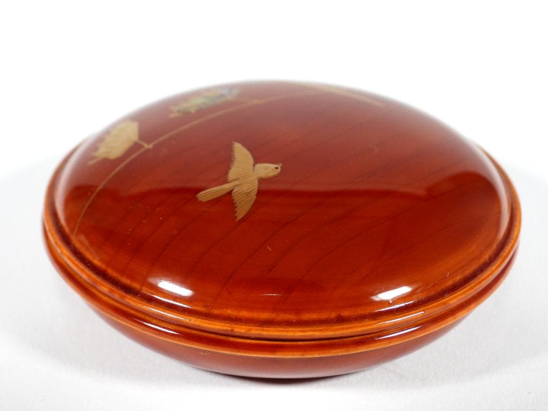 蒔絵師 吉田華正 作 鳴子雀 蒔絵 香合 春慶塗 螺鈿 香道具 茶道具 共箱