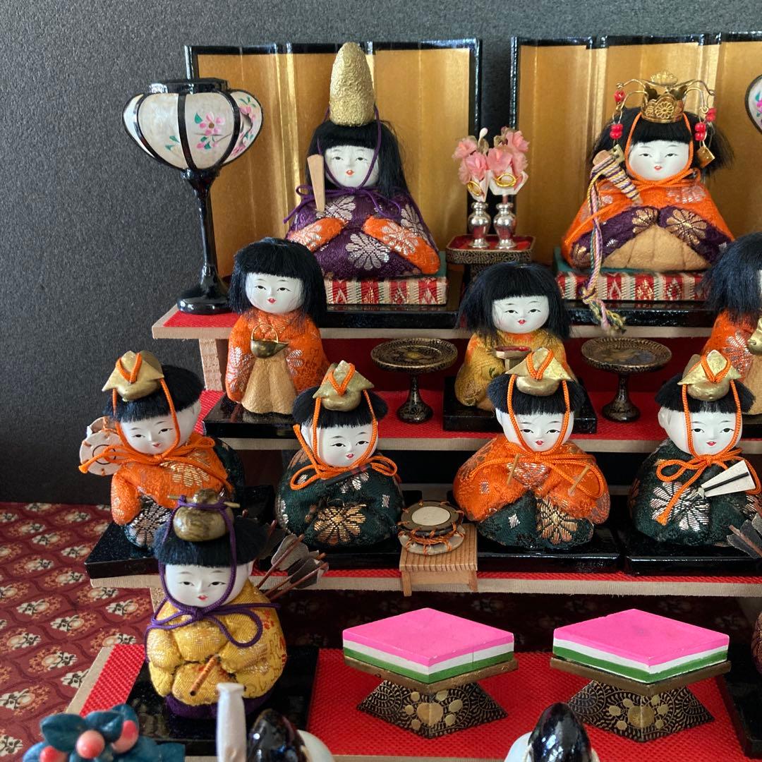 雛人形　ソラ　アンティーク　小さな豆雛木目込み十五人揃え