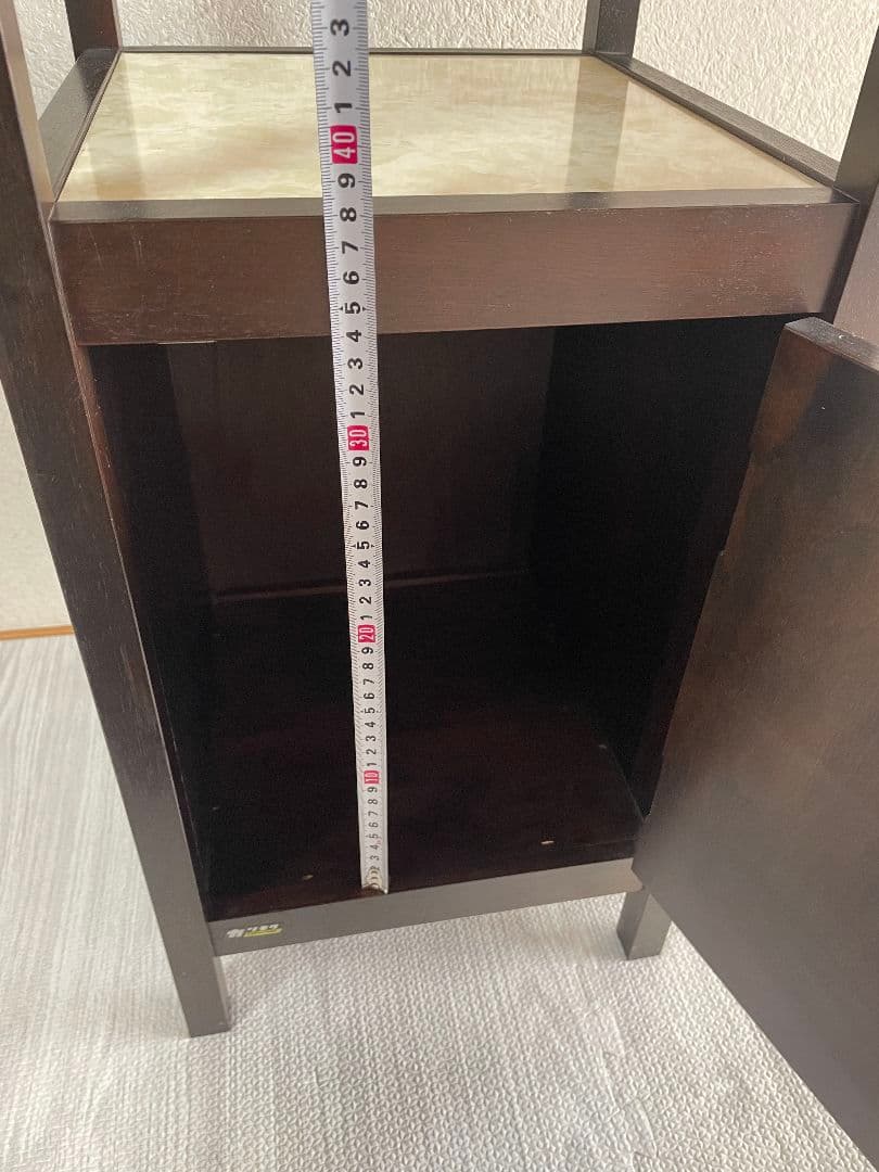 【アンティーク】カリモク 木製 電話台 FAX台 収納棚 昭和レトロ 古家具