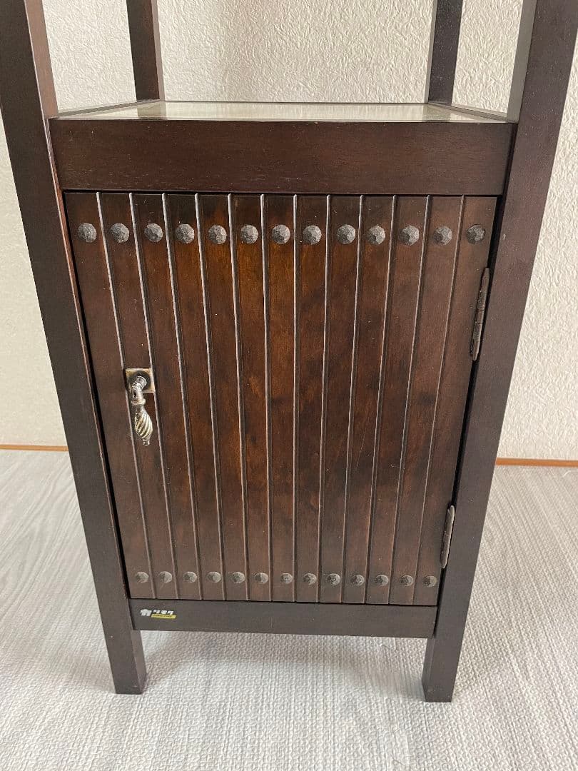 【アンティーク】カリモク 木製 電話台 FAX台 収納棚 昭和レトロ 古家具