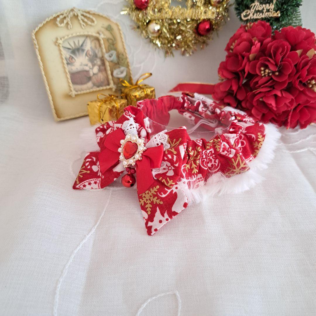 クリスマス短毛ファーシュシュ(赤×白)わんちゃん猫ちゃん用