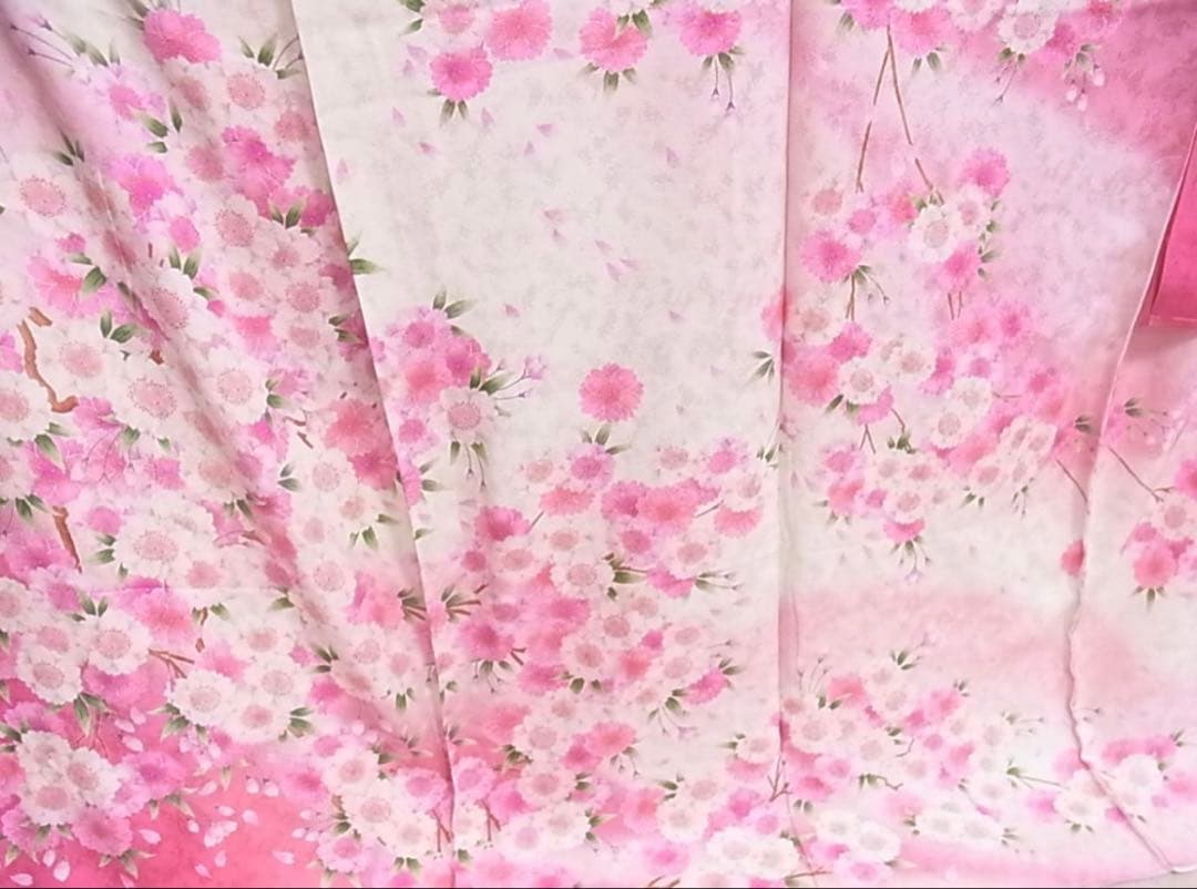 豪華振袖　仮絵羽　八重桜　暈し染め　正絹　未使用品　身丈178cm（肩から）