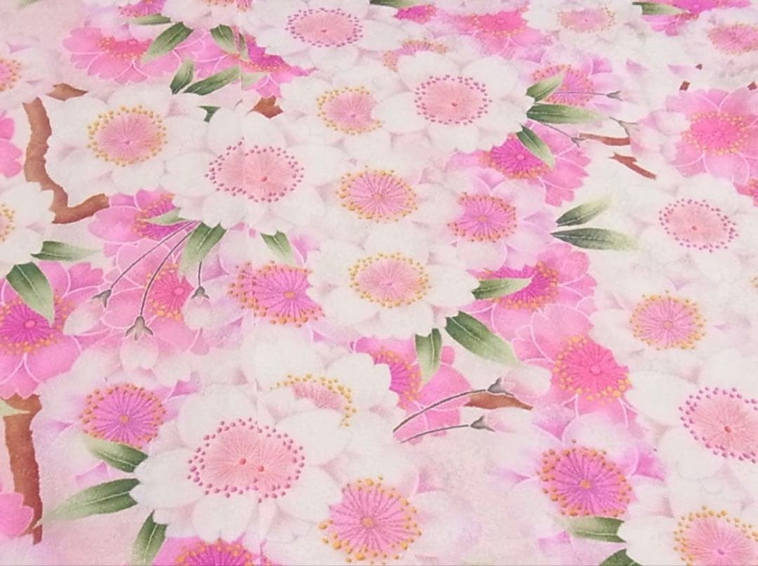 豪華振袖　仮絵羽　八重桜　暈し染め　正絹　未使用品　身丈178cm（肩から）