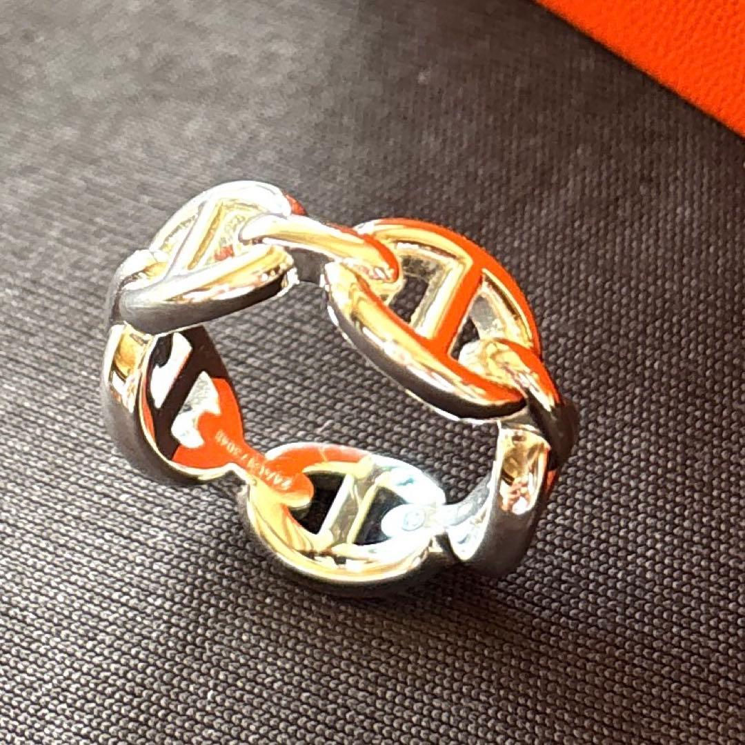 HERMESシェーヌダンクル アンシェネ リング49号/完品/極美品/正規品