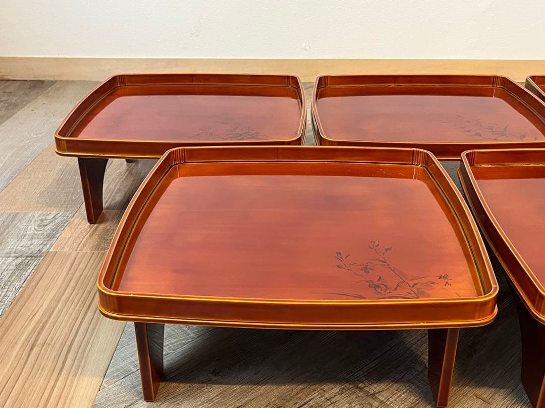 【ほぼ未使用 美品】飛騨 春慶塗 山野草会席膳 5客 共箱 茶懐石