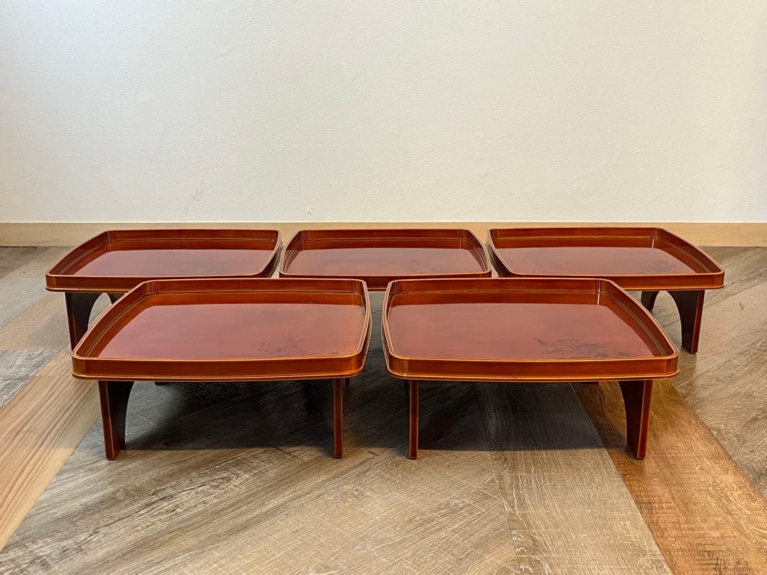 【ほぼ未使用 美品】飛騨 春慶塗 山野草会席膳 5客 共箱 茶懐石