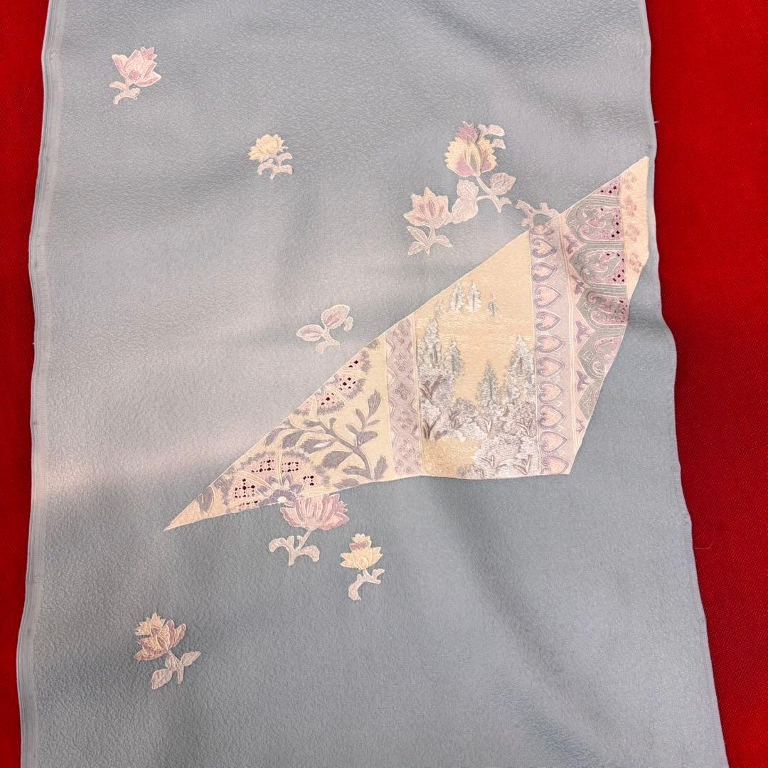 色無地反物　蘇州刺繍 未使用　アイスブルー