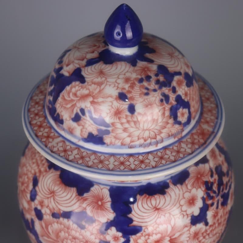 青花釉裏紅万模様将軍壺 景徳鎮 陶磁器 装飾品 現代工芸品美術品 置物