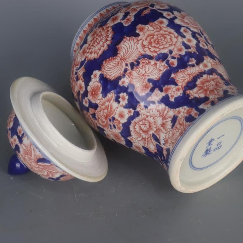 青花釉裏紅万模様将軍壺 景徳鎮 陶磁器 装飾品 現代工芸品美術品 置物