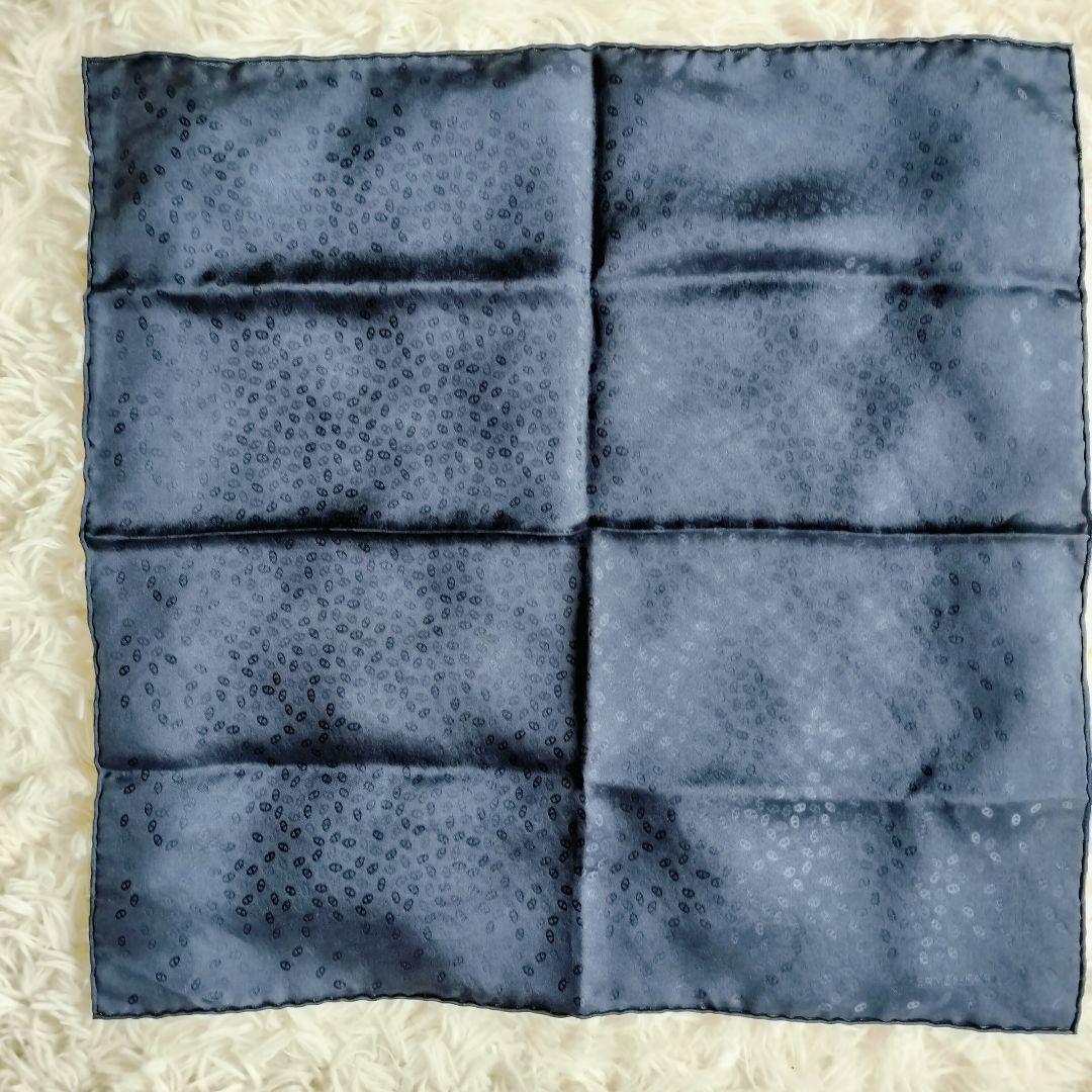 美品☆HERMESエルメス☆メンズスカーフ/ポケットチーフ ネイビー 総柄