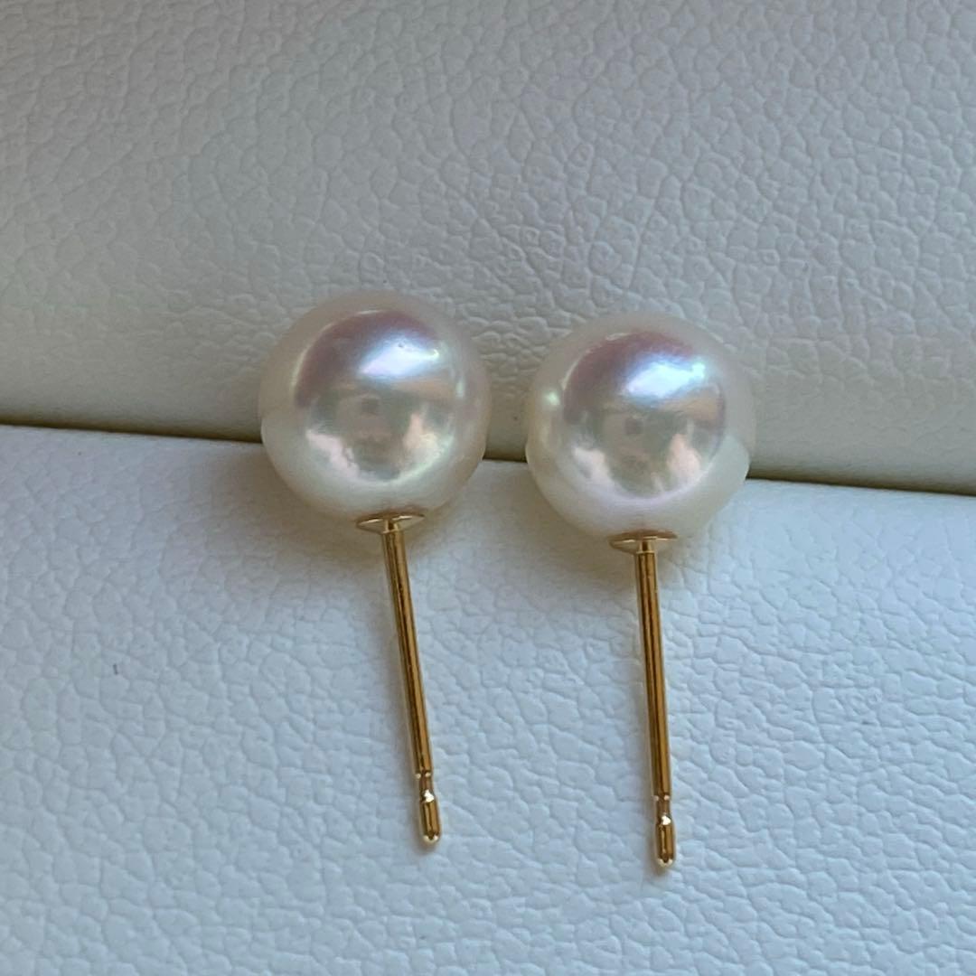 1804 あこや真珠　K18 テリ良い　6.5-7mmパールピアス　Aly手作