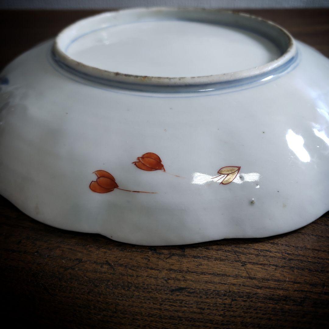 大皿　古伊万里　色絵付け　鳳凰　江戸　金継ぎ　漆直し　唐花草　7寸皿