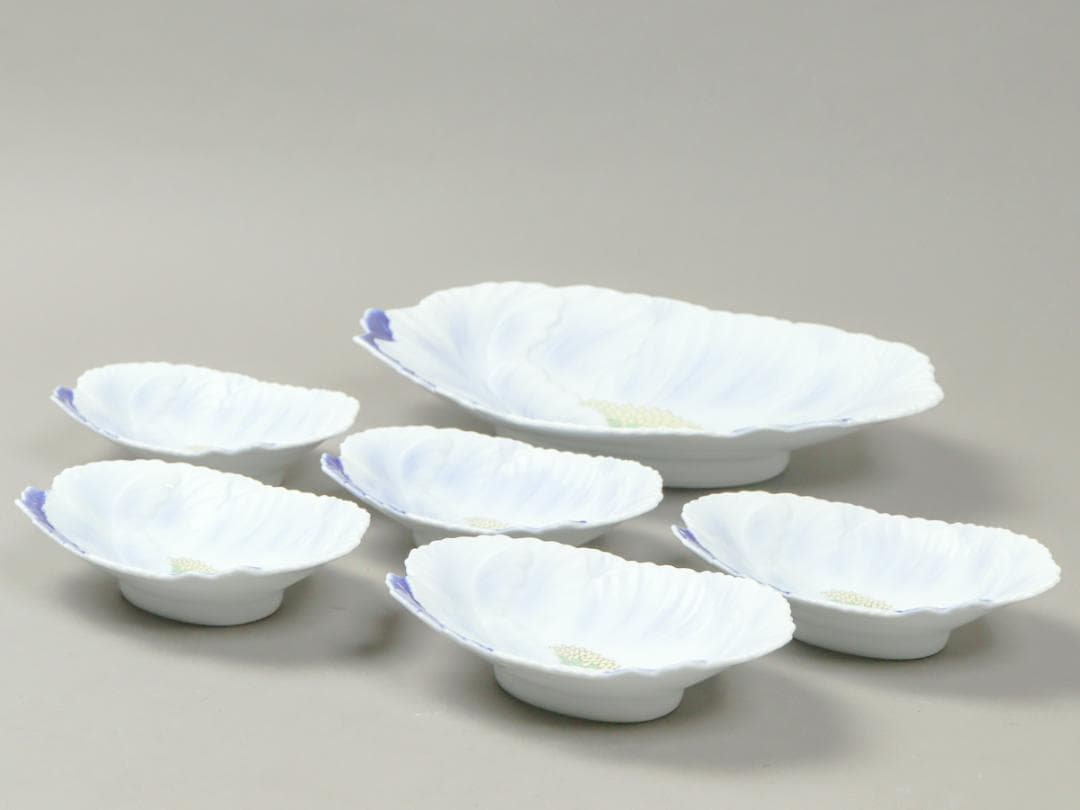 深川製磁 牡丹形 ベリーセット 6客 盛り皿 取り皿 共箱 未使用