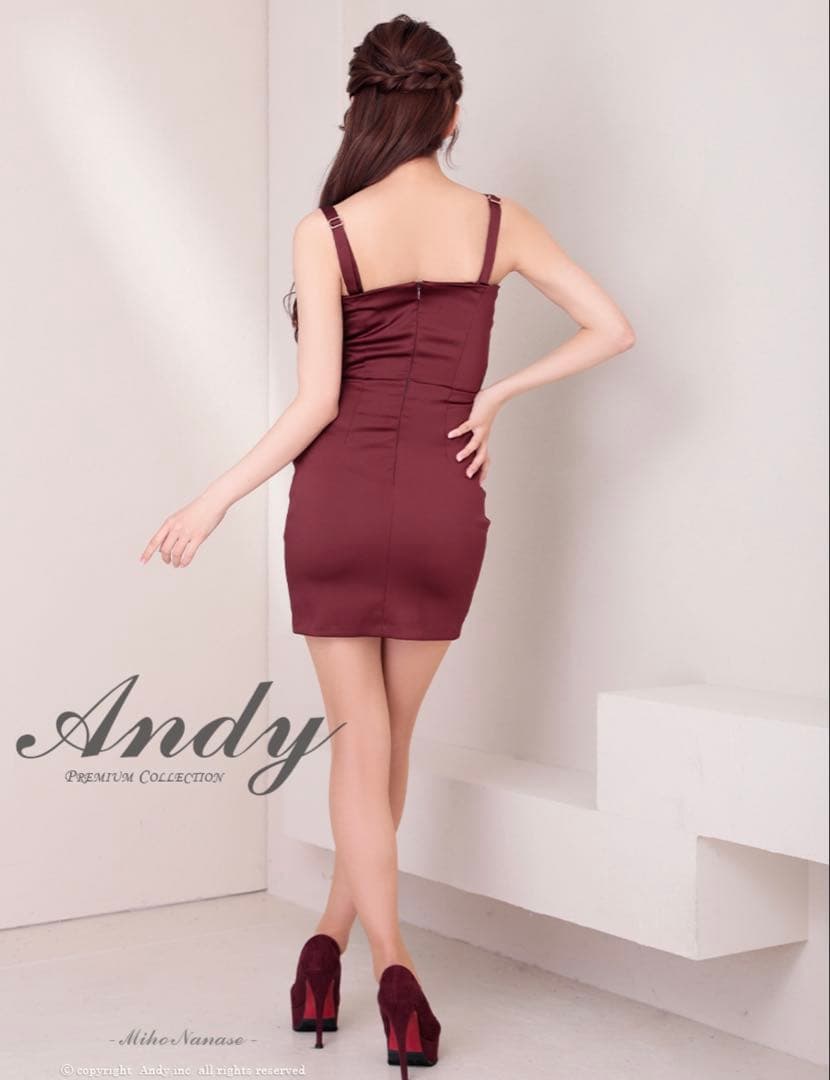 andy サテン ミニドレス Sサイズ バーガンディー