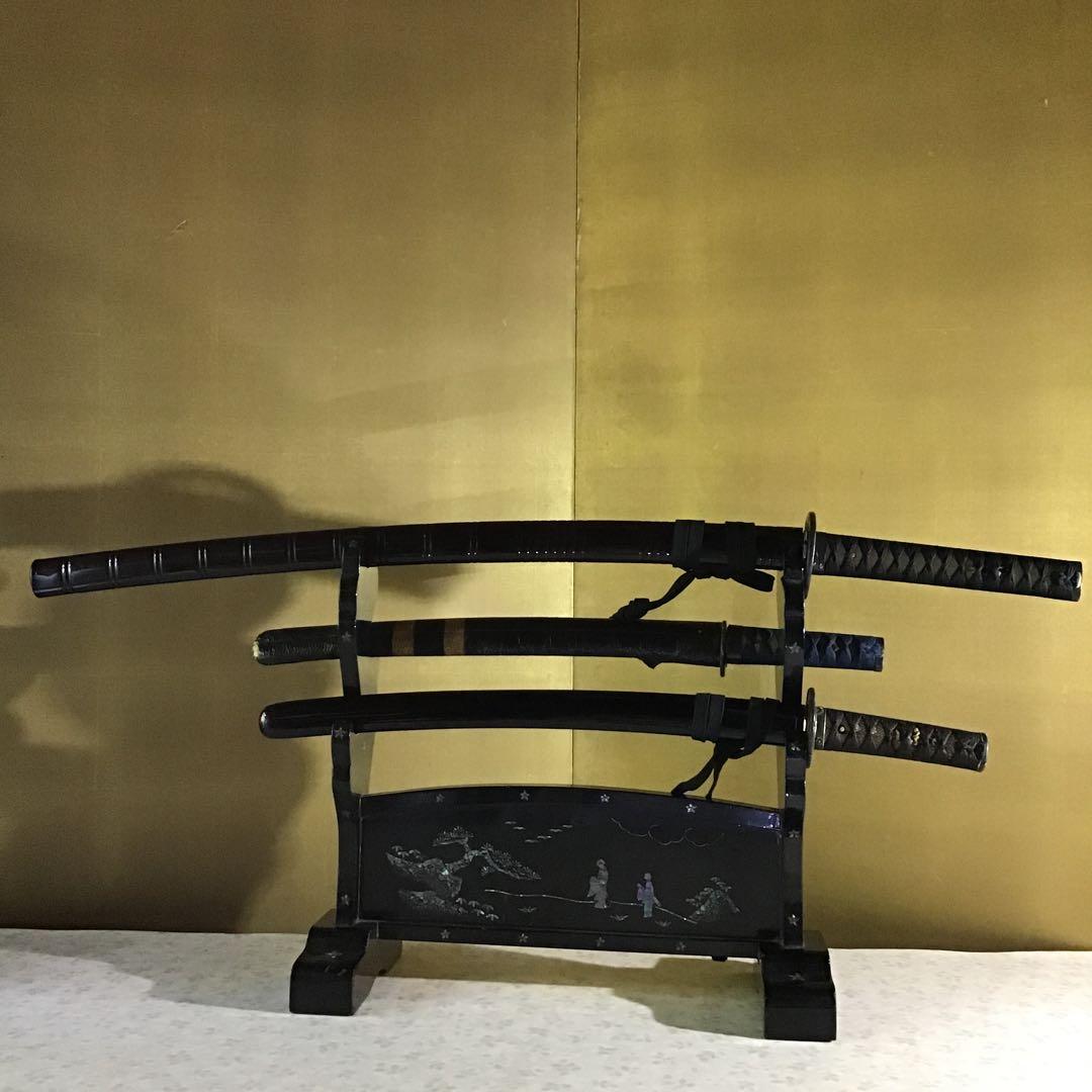 高級漆塗り夜光貝螺鈿　大小3本掛　刀掛　時代物　　　　　　　書1