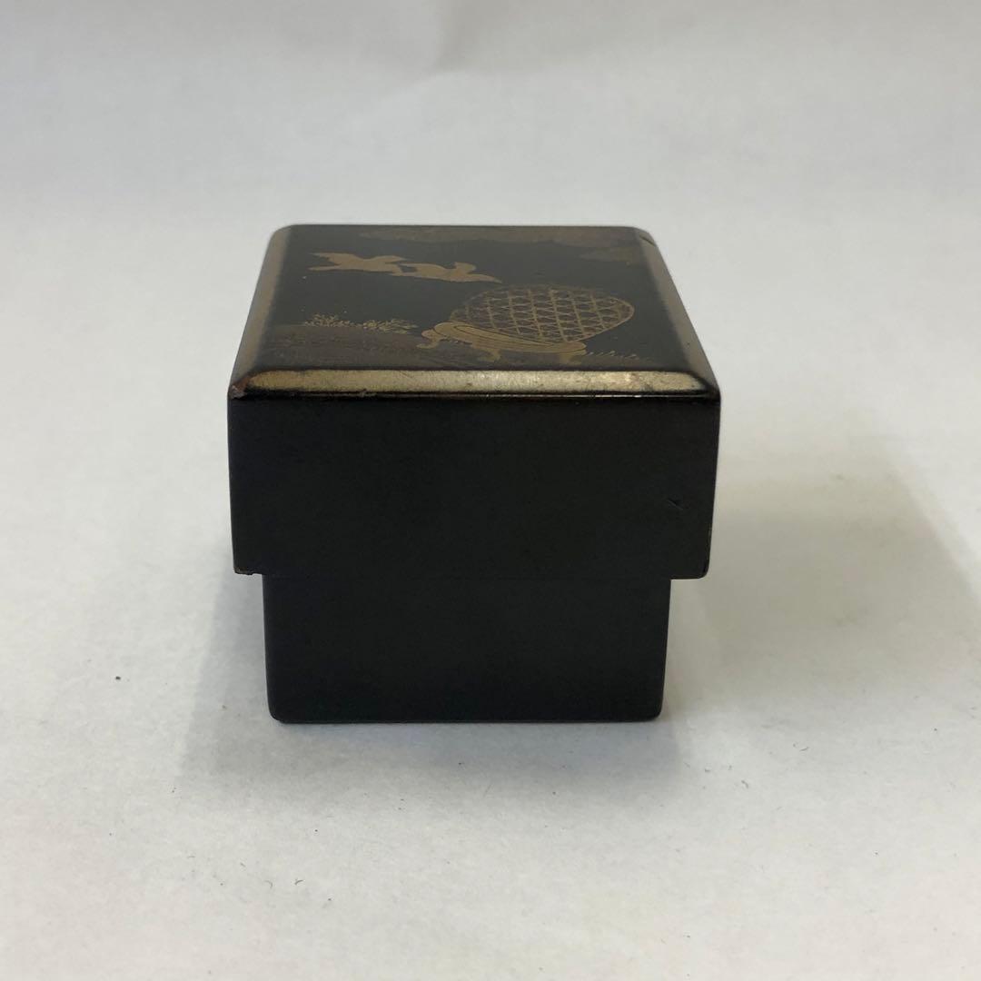 骨董品　箏爪箱　漆器小箱　金蒔絵鳥籠図柄　アンティーク　木製　小物入