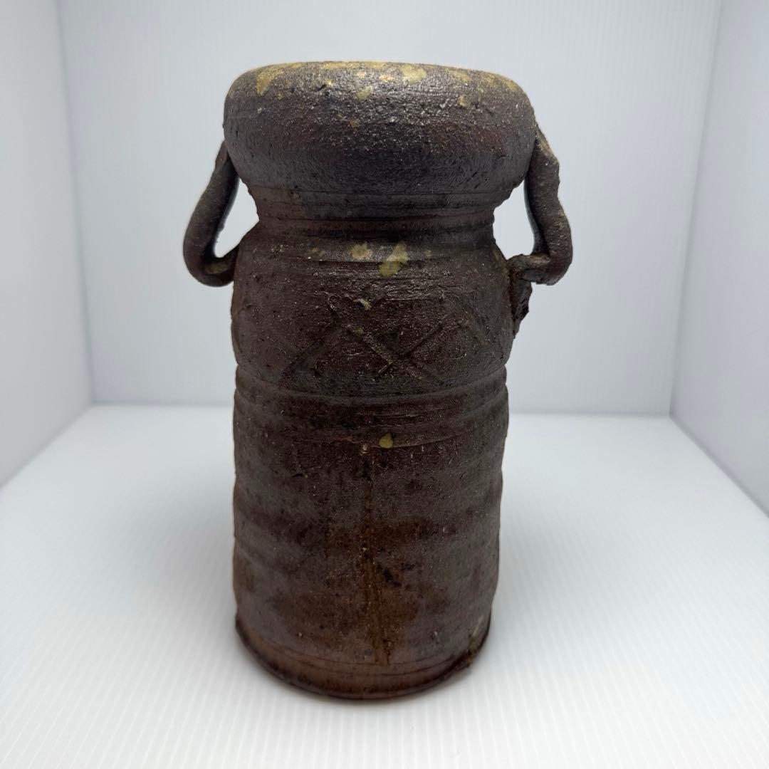 新品 越前焼 陶器 持ち手付き 花入 花瓶 花生 花器 伝統工芸 美術品 共箱