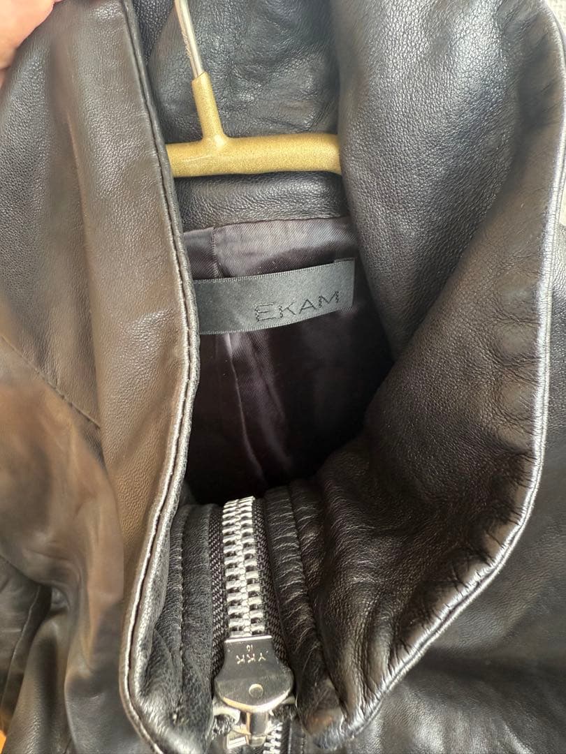 ekam ブラックレザーシングルライダースジャケット