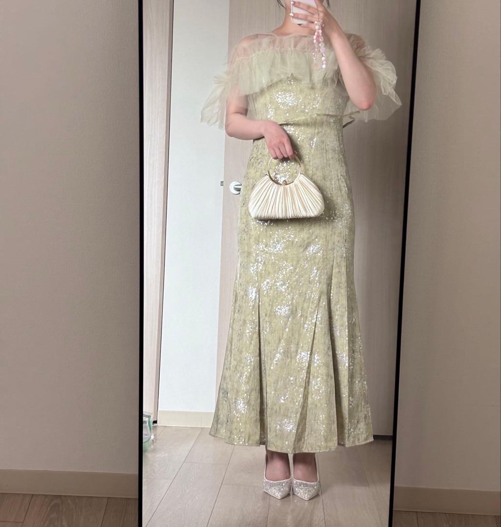 Leja チュールフリルボレロペイントマーメイドドレスワンピース　グリーン　M