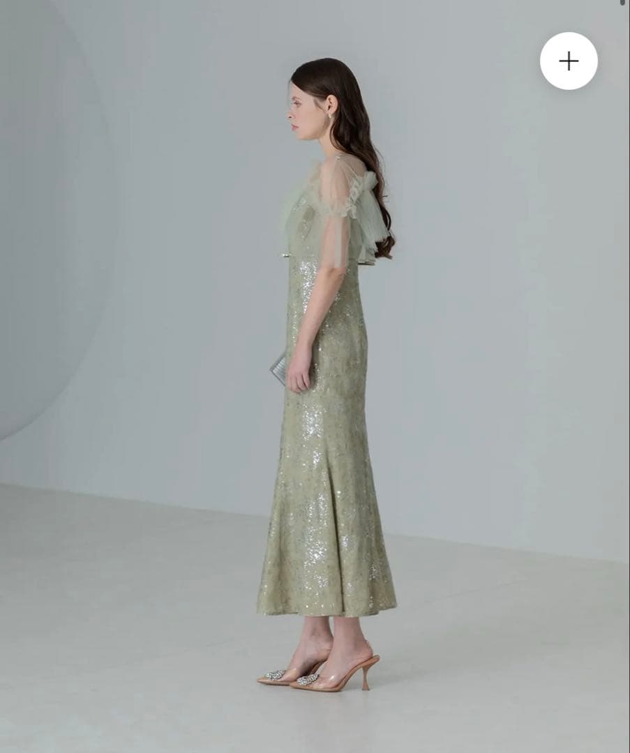 Leja チュールフリルボレロペイントマーメイドドレスワンピース　グリーン　M