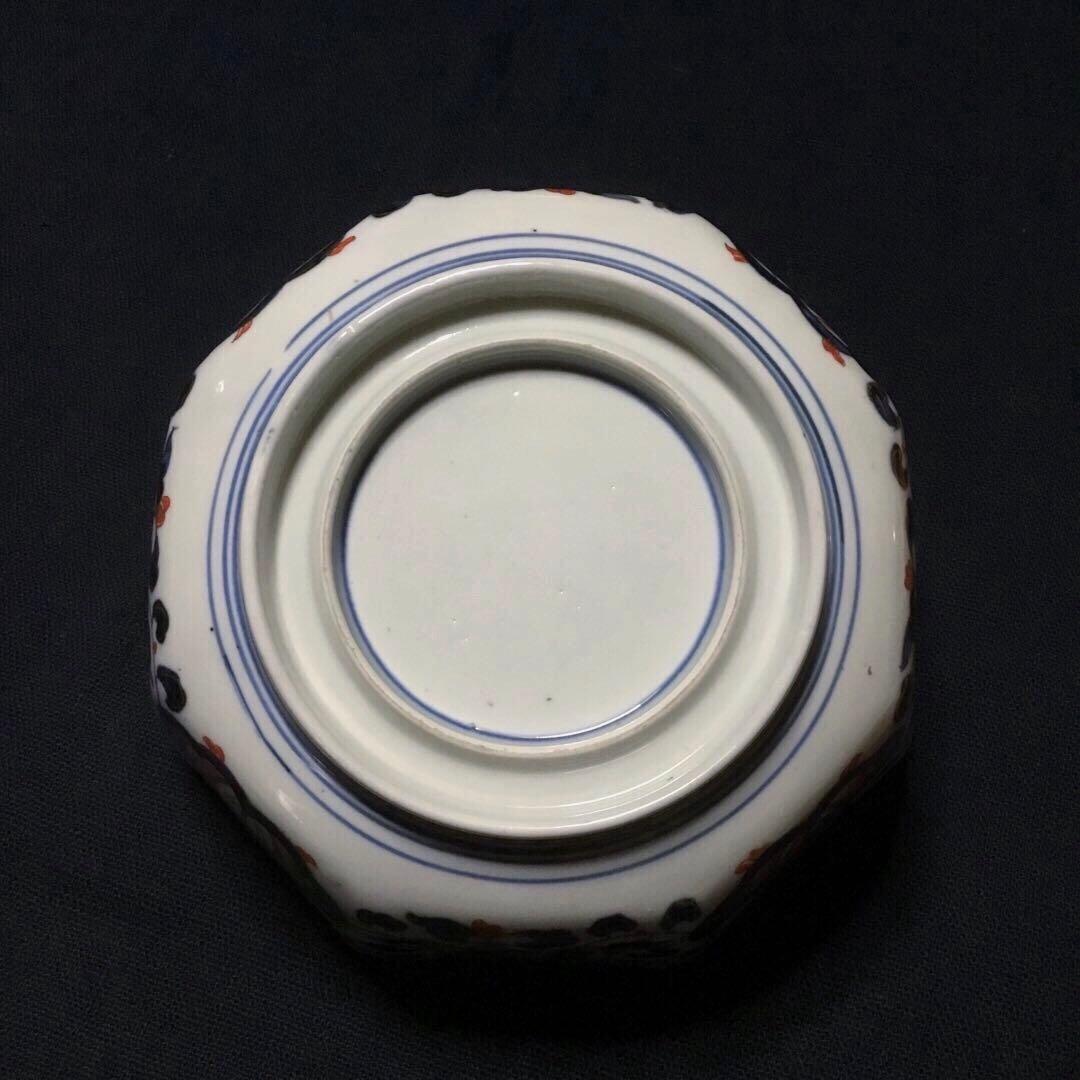 伊万里焼 色絵 草花紋様 八角 七寸深鉢 /骨董/時代物