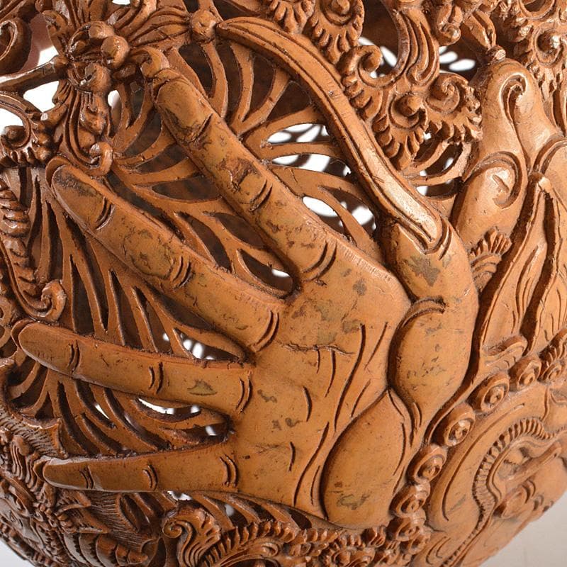 仏教美術　椰子の実彫刻　神獣透　ランプシェード　C　R7318