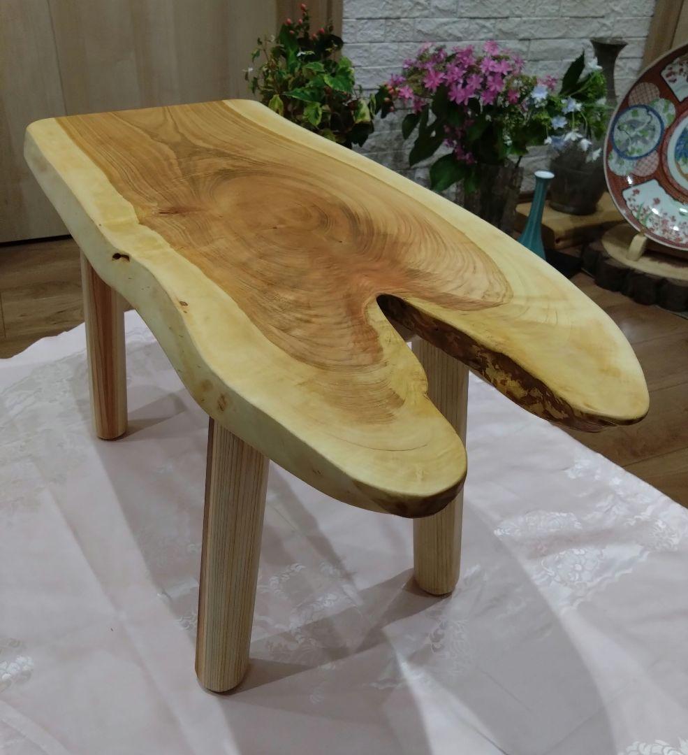 桜の木のローテーブル⑭　値下げ❕桜の模様が綺麗な耳付テーブル　リビング、ソファー