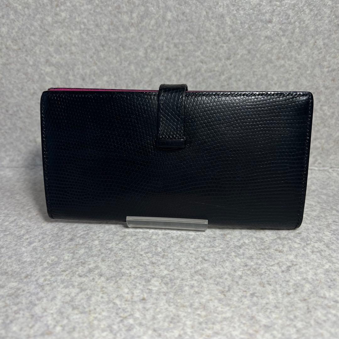 【希少】 HERMES べアンスフレリザード2つ折り長財布シルバー金具ブラック