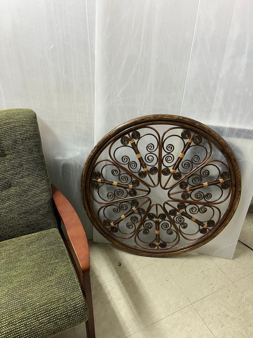 ラタン　円形　丸　インテリア　アンティーク　ウッド　木製　カントリー　インテリア