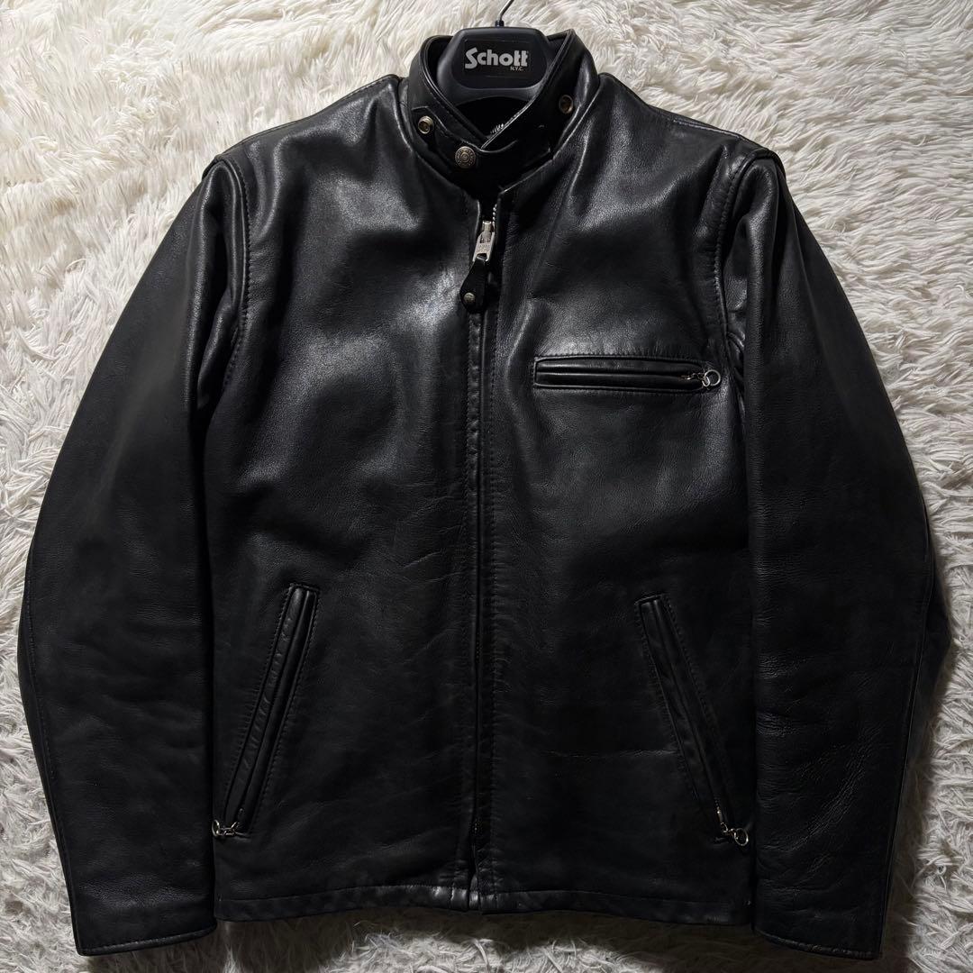 【米国製】schott ライダースジャケット　シングル　ブラック　本革　641