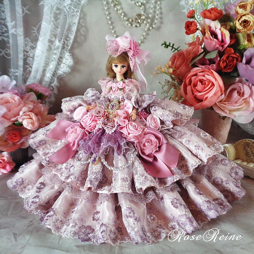 XmasSale アンネローゼ王妃クラシカルモーブピンクの豪華フリルドールドレス