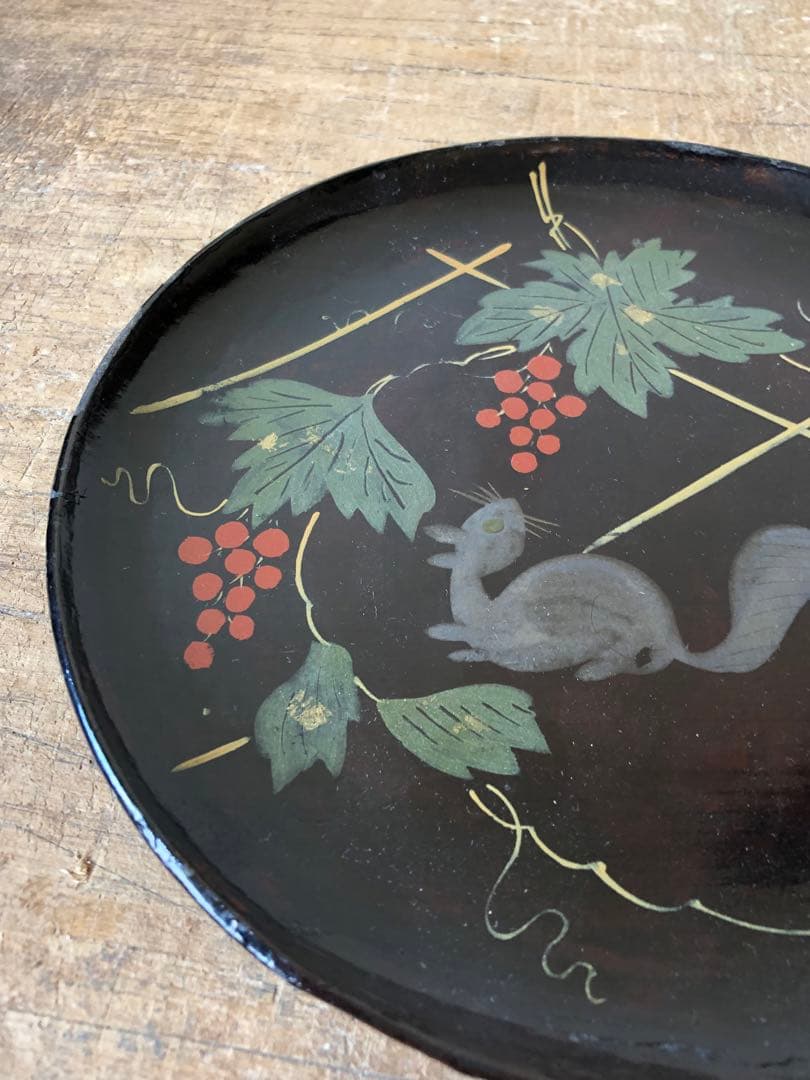 葡萄栗鼠　浄法寺塗　会津塗　木皿　銘々皿　古民藝