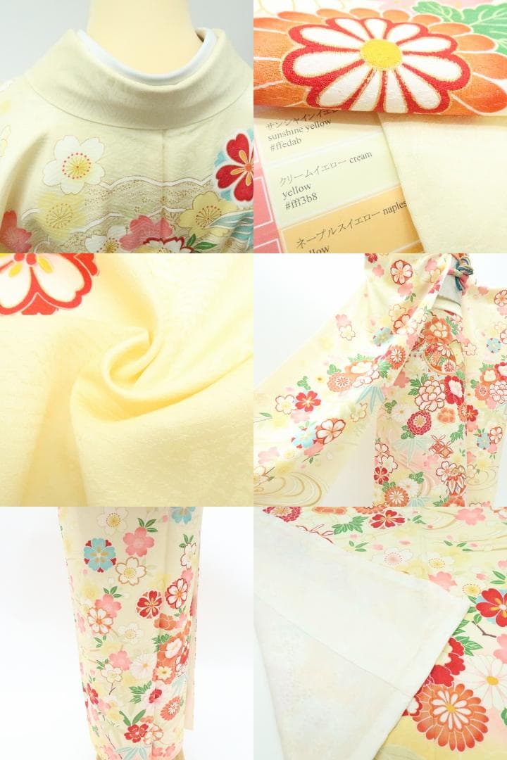 Y2761◇美品 正絹 毬 桜 成人式 振袖 着物