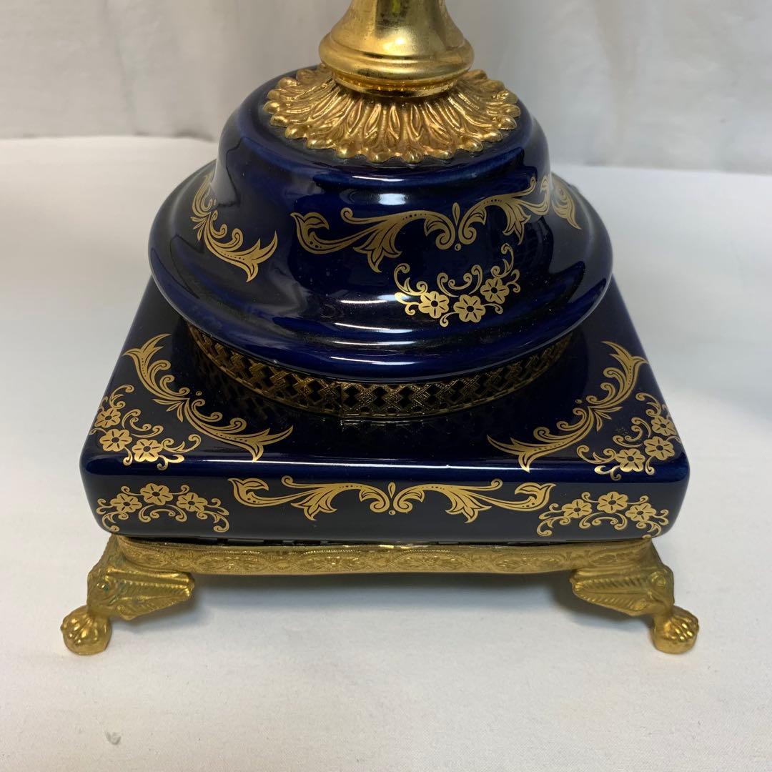 ヴィンテージ伊製コバルトブルー磁器5灯キャンドルスタンドロマンティック調美品豪華