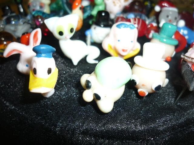 希少美品1950年代スウェーデン製◆ガラス細工 キャラクター他付 まち針 43本