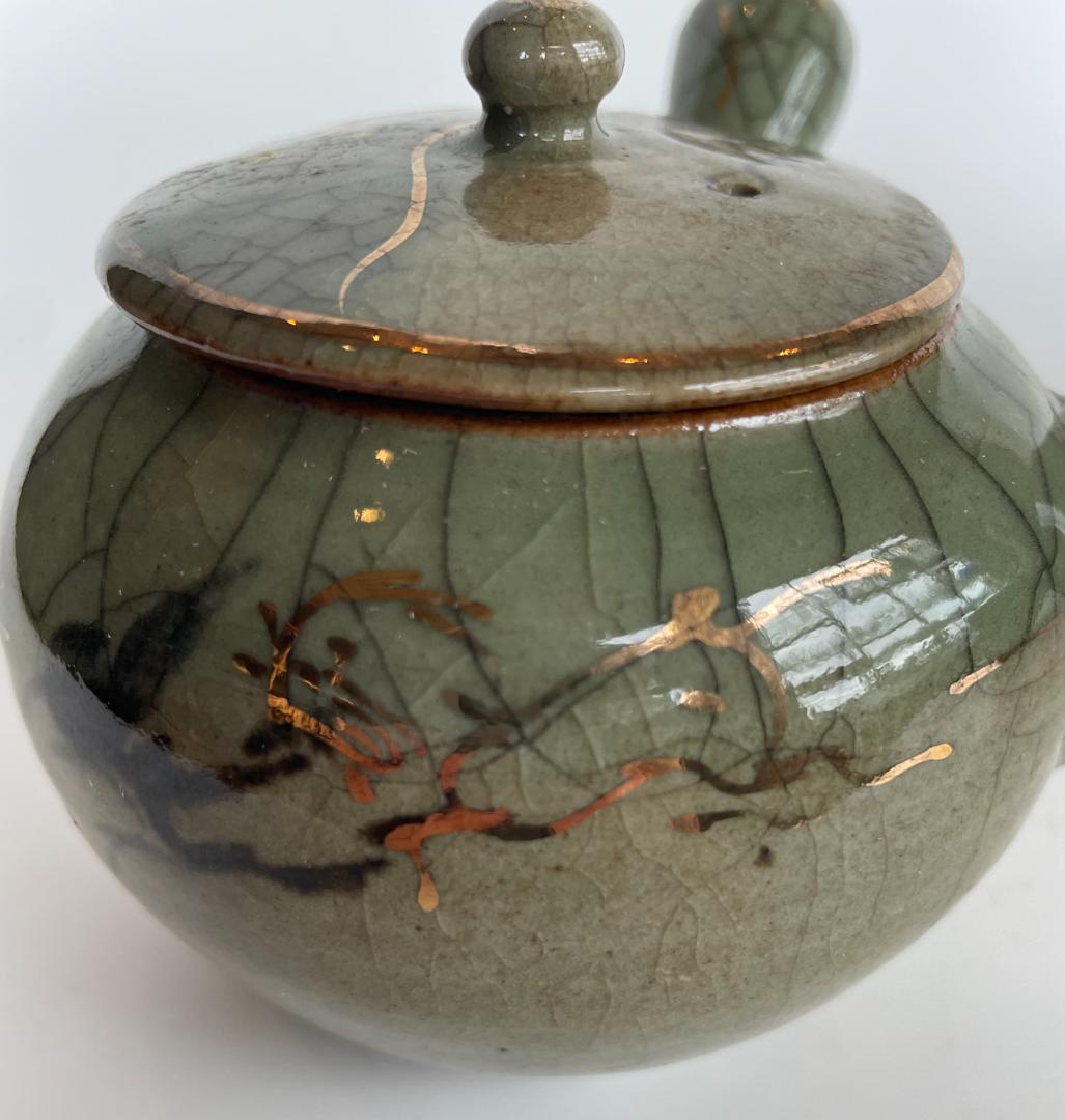 希少 骨董 時代物 大堀 相馬焼 急須 湯のみ 湯呑 湯飲 5客揃 金彩 美品