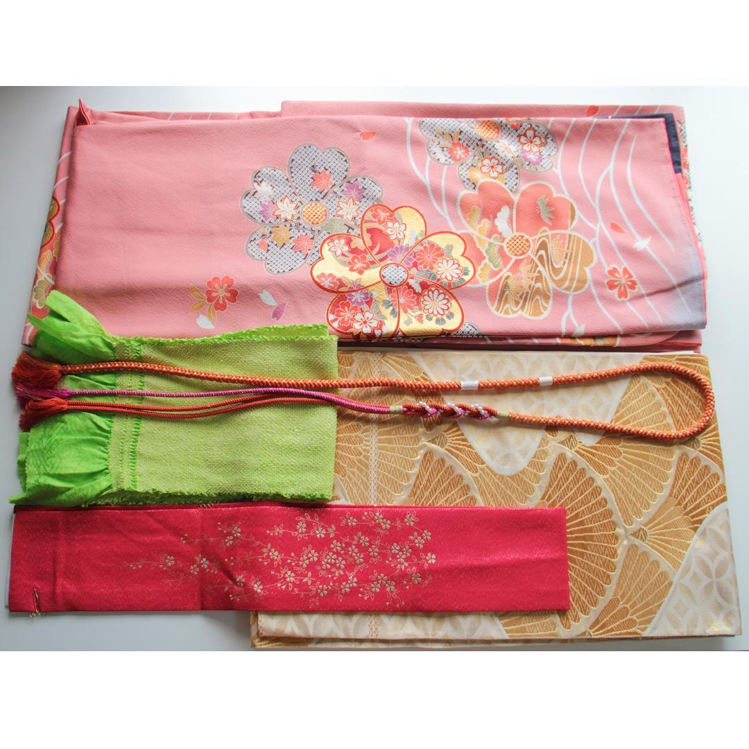 成人式振袖4点セット＋オマケピンク桃色振袖帯揚げ帯締め重ね衿PM27