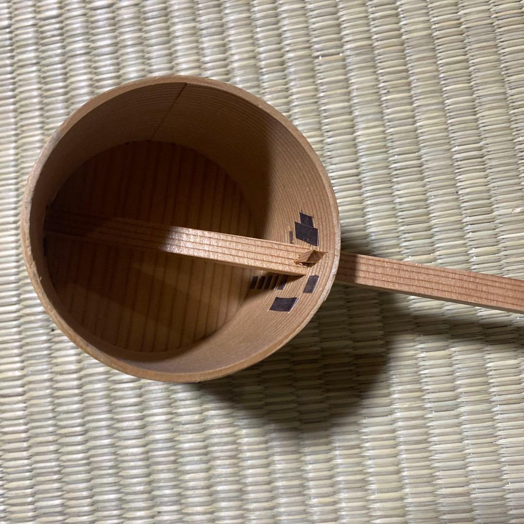 茶道具　水張桶　竹手付　通桶　 水屋道具　露地道具　手桶　割蓋　　柄杓付き