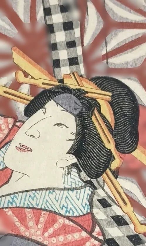 浮世絵版画、役者絵三枚綴りの内1枚売り。三代歌川豊国画、安政6年6月出版