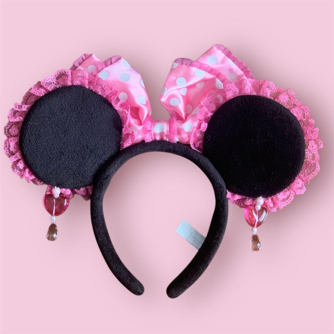 【レア！】ディズニー・ミニーカチューシャ・ピンク　フリル・イヤリング・