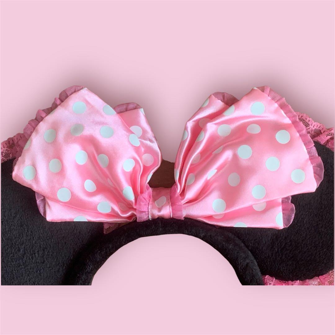 【レア！】ディズニー・ミニーカチューシャ・ピンク　フリル・イヤリング・