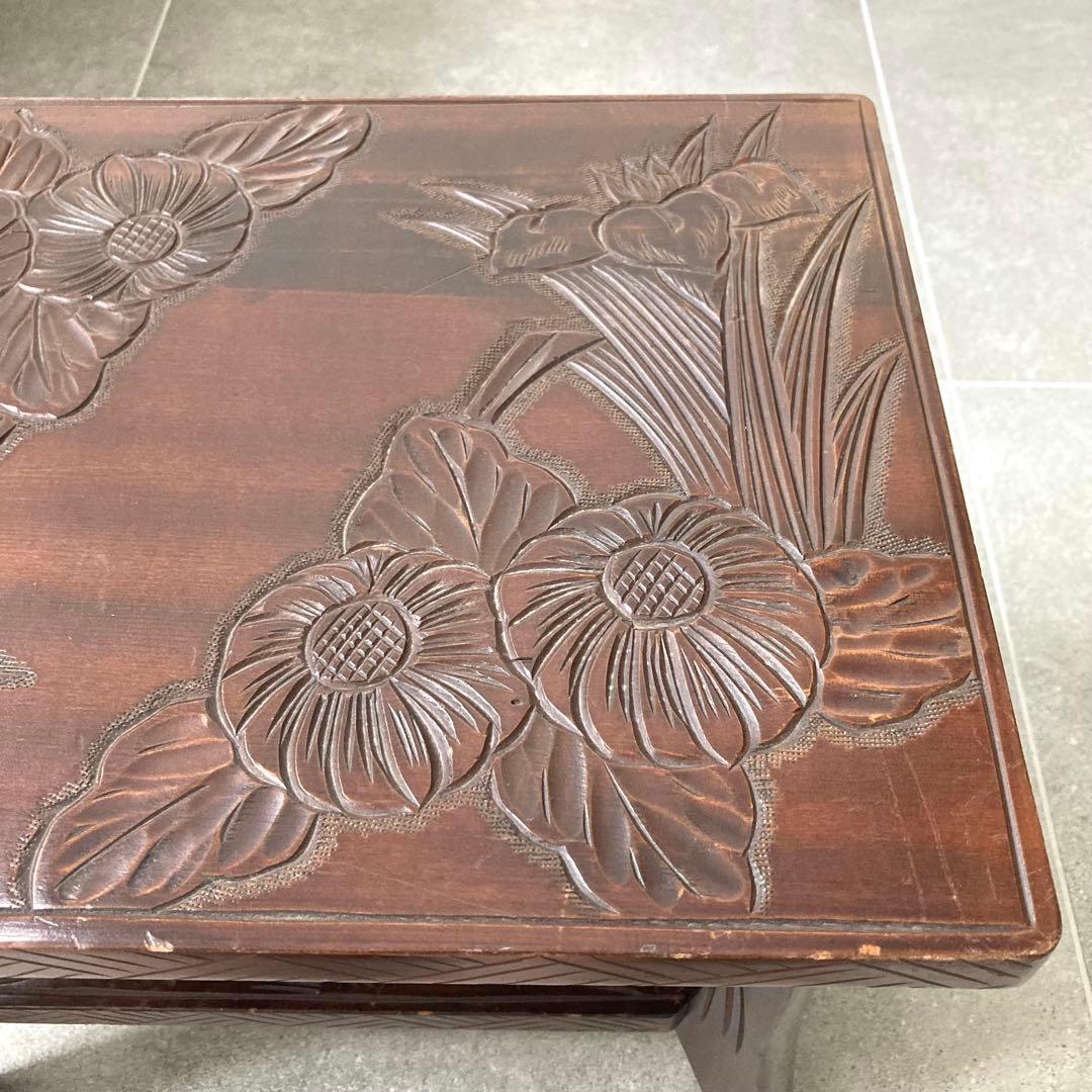 伝統工芸 日光彫り サイドテーブル 花台 飾り台 和家具 軽井沢彫 ヴィンテージ