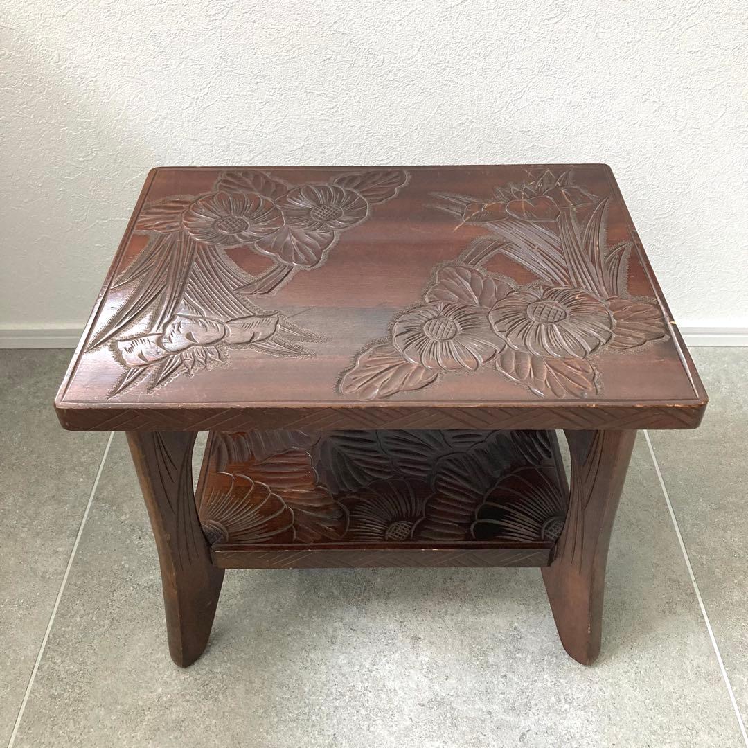 伝統工芸 日光彫り サイドテーブル 花台 飾り台 和家具 軽井沢彫 ヴィンテージ