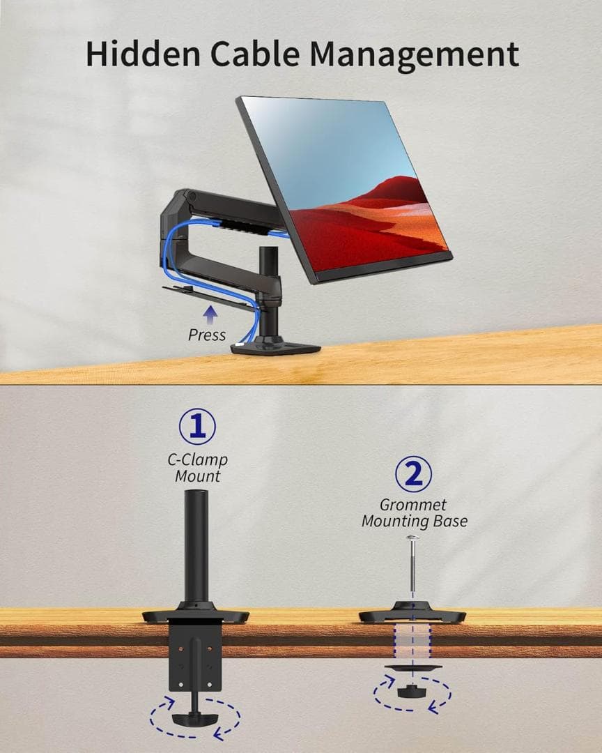 モニターアーム シングル 13-40インチ 対応 耐荷重11.3kg クランプ黒