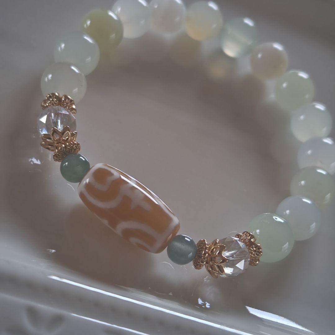 新作♡カフェオレ♡レア蓮花宝瓶天珠、グリーンオパール、グアテマラ産翡翠