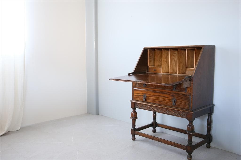 英国アンティーク木製ライティングビューロー/デスク/勉強机テーブル(90-138