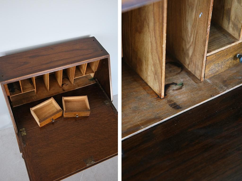 英国アンティーク木製ライティングビューロー/デスク/勉強机テーブル(90-138