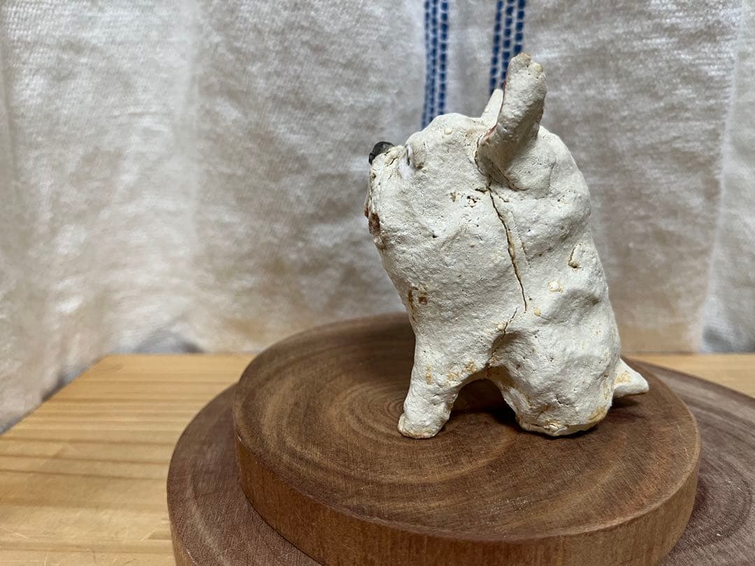 前川幸市　犬　フレンチブルドッグ　置物　陶芸　作家　ボストンテリア　白い犬