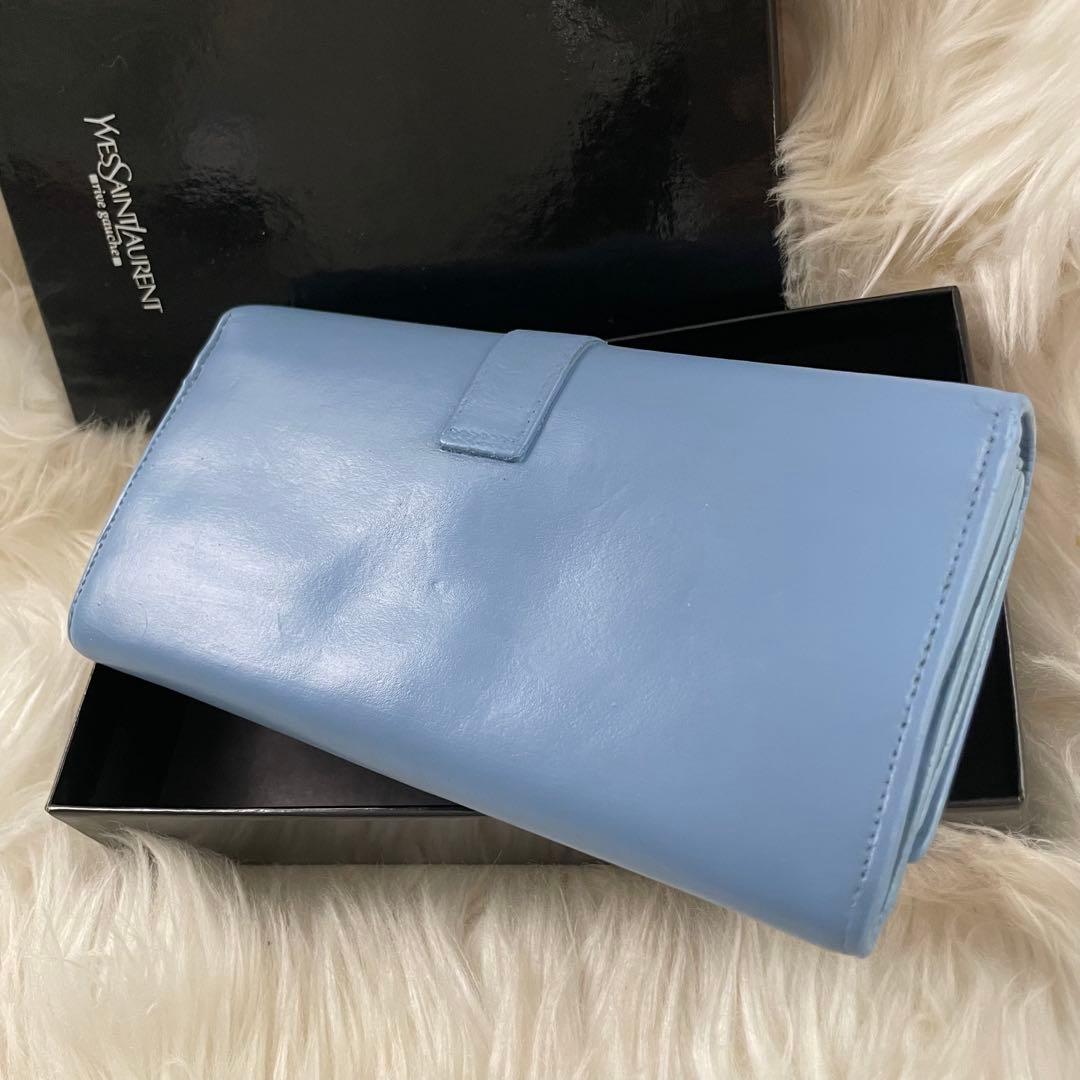 イブサンローラン YSL 二つ折り 財布 ブルー 青 ゴールド