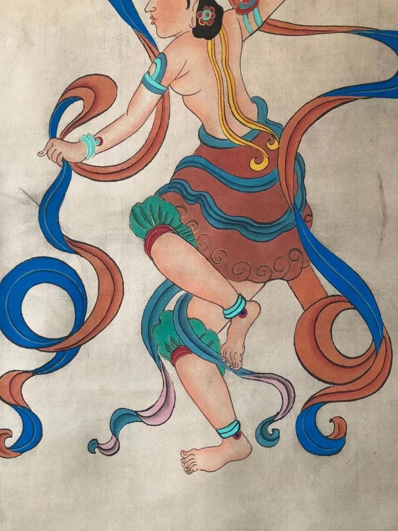 中国美術・純手描き人物画凌波捉月掛軸・国画・張大千印款・宣紙・賞物・肉筆・茶道具